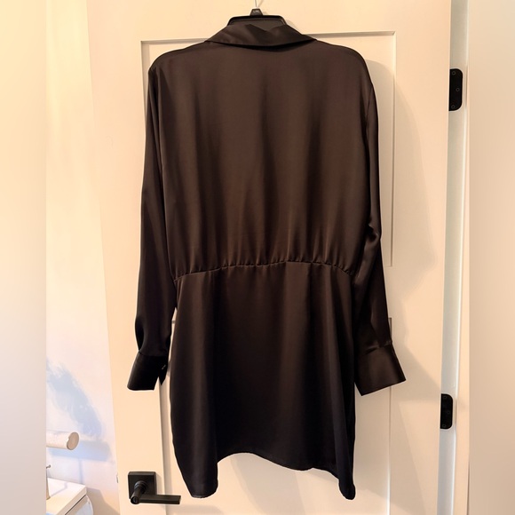 ZARA Black Satin Draped Wrap Mini Dress — Size XL - Picture 3 of 11